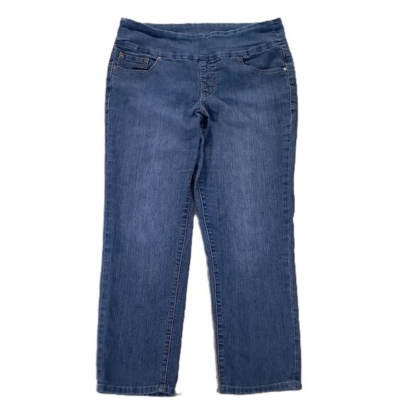 Jag Jeans Pull On Pant Women 14 Blue Slim Fit Tapered Leg Stretch Denim - Picture 1 of 14